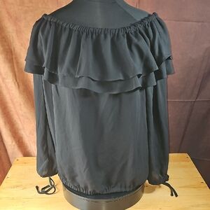 Michael Kors Black Ruffle Off-Shoulder Blouse